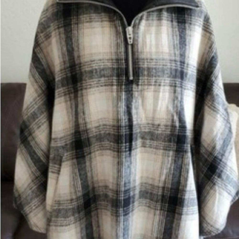 Blank NYC Black and Cream Plaid Cape